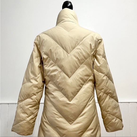 Jacob Cream Chevron Quilted Down Filled Long Puffer Coat Size S - Picture 1 of 14